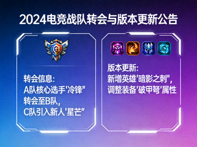 电竞战队转会与版本更新公告资讯画面