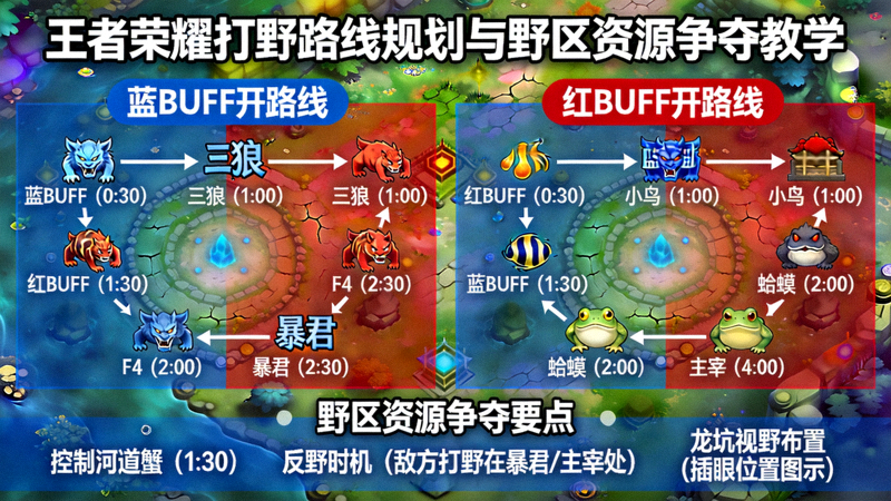 王者荣耀打野路线规划与野区资源争夺教学画面